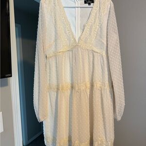Lulu's Ivory Lace-Trim Dress